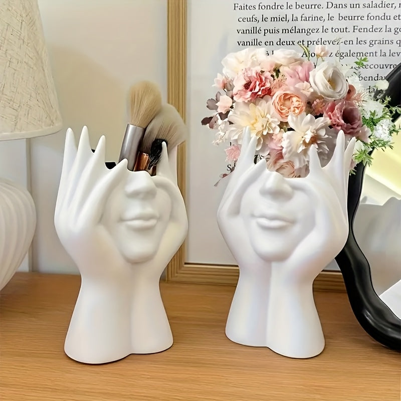 1pc Ergonomic Artistic Pen Holder - Adjustable Lightweight Desktop Organizer with 6 Brushes, Makeup Brushes & Stationery Storage, Nordic Style Decorative Desk Accessory for Home Office & Makeup Station, Pen Holder for Desk