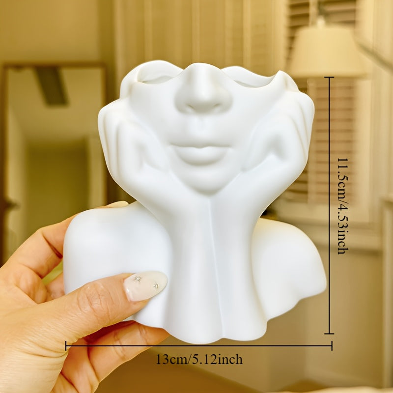 1pc Abstract Face Design Multi-Functional Storage Organizer - Lightweight Anti-Drop Synthetic Resin Makeup Brush Holder & Pen Stand for Vanity, Desk, Bathroom Countertop - Unisex Adult Home Decor, Vanity Accessory, Modern Decor Accessory, Durable Decor