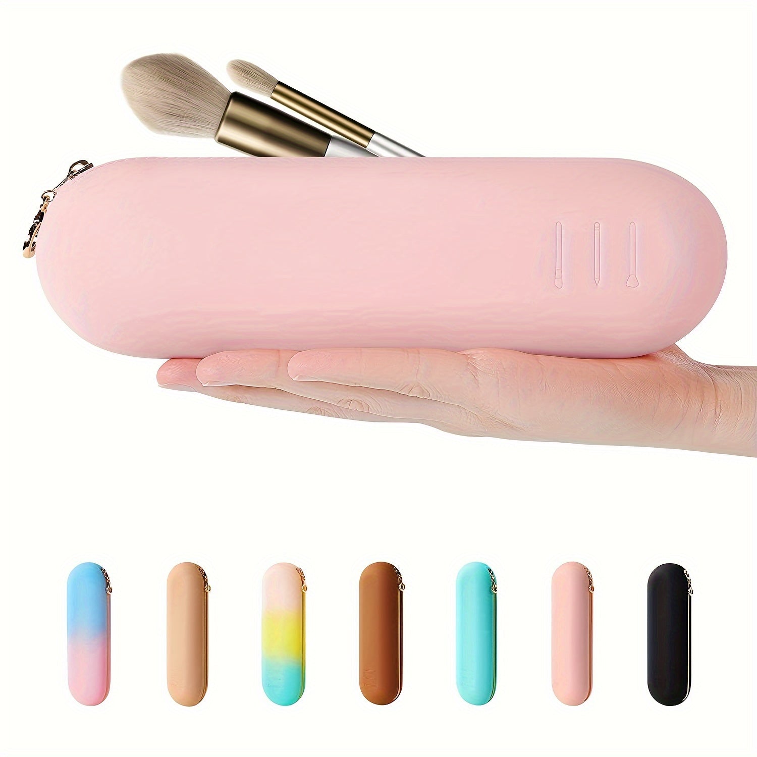 1pc Chic Silicone Makeup Brush Holder & Organizer – Portable Travel Case with Zipper Closure, Anti-Fall Design, and 10-Brush Capacity – Ideal for Eyebrow Brushes & Essential Makeup Tools, Perfect for On-the-Go, School, Office & Daily Use (Pink), Makeup