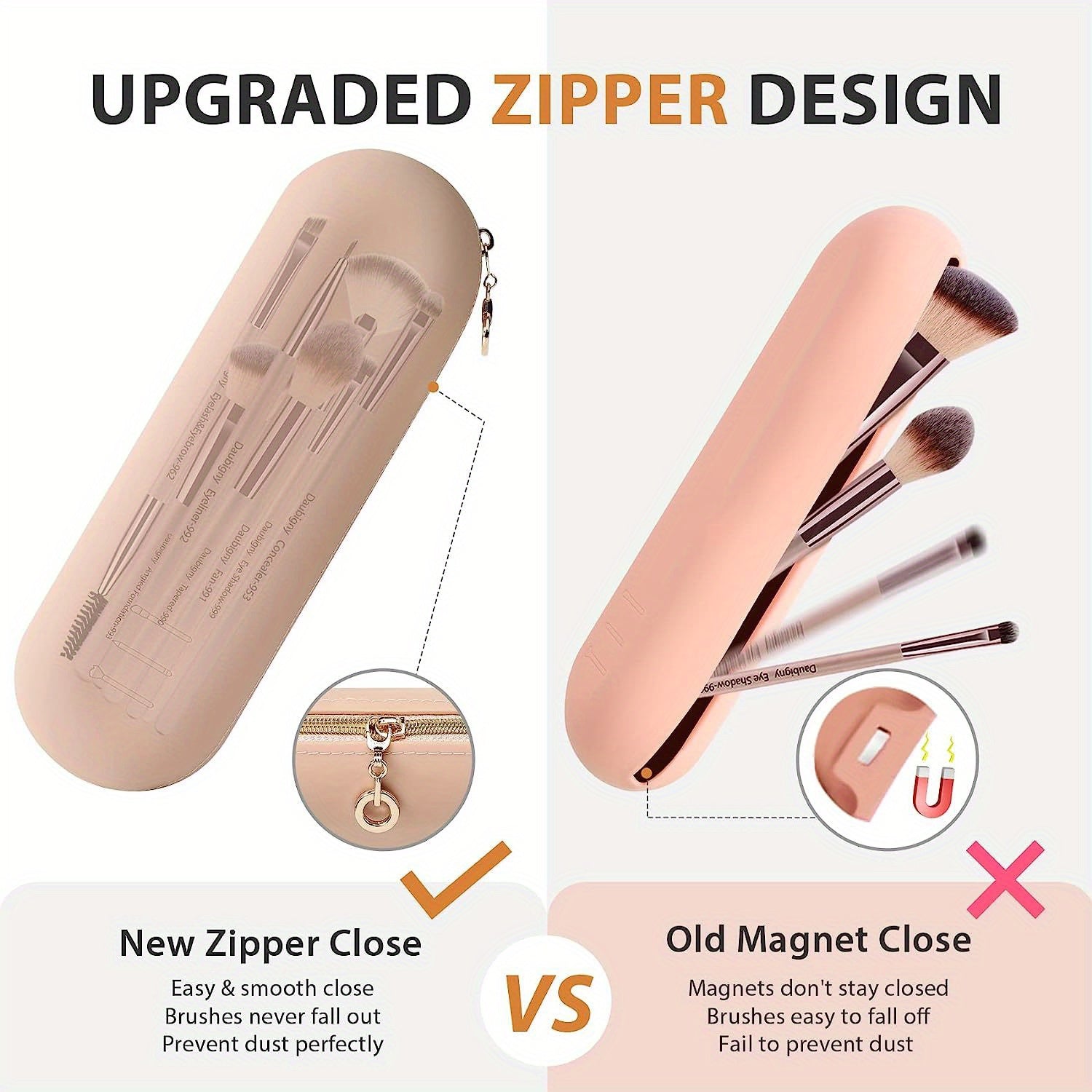 1pc Chic Silicone Makeup Brush Holder & Organizer – Portable Travel Case with Zipper Closure, Anti-Fall Design, and 10-Brush Capacity – Ideal for Eyebrow Brushes & Essential Makeup Tools, Perfect for On-the-Go, School, Office & Daily Use (Pink), Makeup