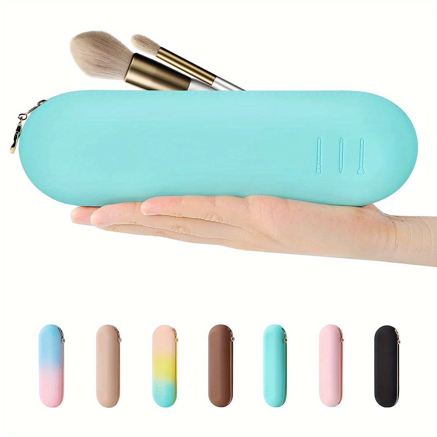 1pc Chic Silicone Makeup Brush Holder & Organizer – Portable Travel Case with Zipper Closure, Anti-Fall Design, and 10-Brush Capacity – Ideal for Eyebrow Brushes & Essential Makeup Tools, Perfect for On-the-Go, School, Office & Daily Use (Pink), Makeup