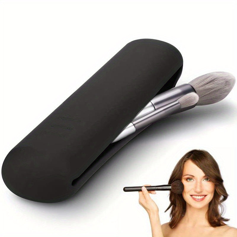 1pc Chic Silicone Makeup Brush Holder & Organizer – Portable Travel Case with Zipper Closure, Anti-Fall Design, and 10-Brush Capacity – Ideal for Eyebrow Brushes & Essential Makeup Tools, Perfect for On-the-Go, School, Office & Daily Use (Pink), Makeup