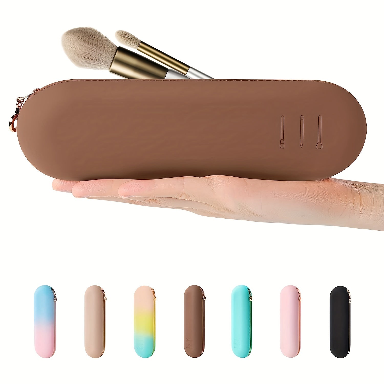 1pc Chic Silicone Makeup Brush Holder & Organizer – Portable Travel Case with Zipper Closure, Anti-Fall Design, and 10-Brush Capacity – Ideal for Eyebrow Brushes & Essential Makeup Tools, Perfect for On-the-Go, School, Office & Daily Use (Pink), Makeup