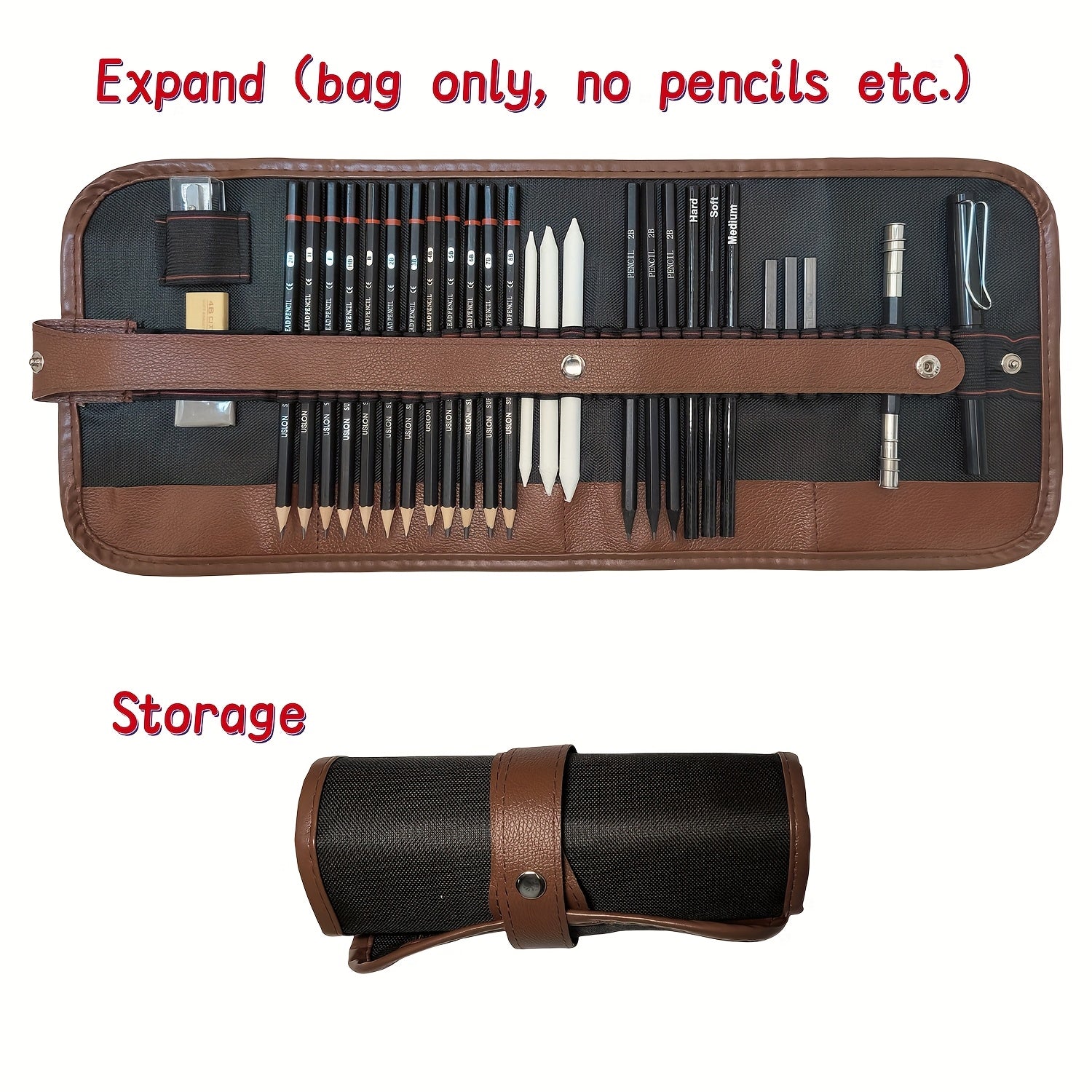 1 Durable Oxford Cloth and PU Combination Pencil Case - 36 Hole Large Capacity Pen Curtain, Brown Canvas Roll Daily Office Supplies Storage, Office Supplies and Accessories, Professional Drawing Supplies, Can Store Pencils, Carbon Pencils, Sharpener