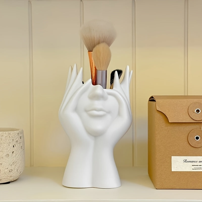 1pc Human Body Art Makeup Brush Stand Pen And Brush Stand, White Sculpture Design, Used For Dressing Table Display And Cosmetic Storage