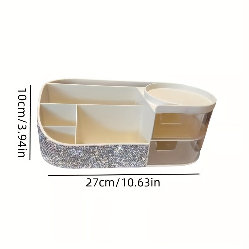 1pc Luxury Multi-Compartment Cosmetic Organizer with Sparkling Rhinestone Design - Large Capacity Makeup Brush & Lipstick Holder, Creative Remote & Key Storage Box, Standalone Plastic Organizer for Home or Office, Standalone Organizer|Decorative