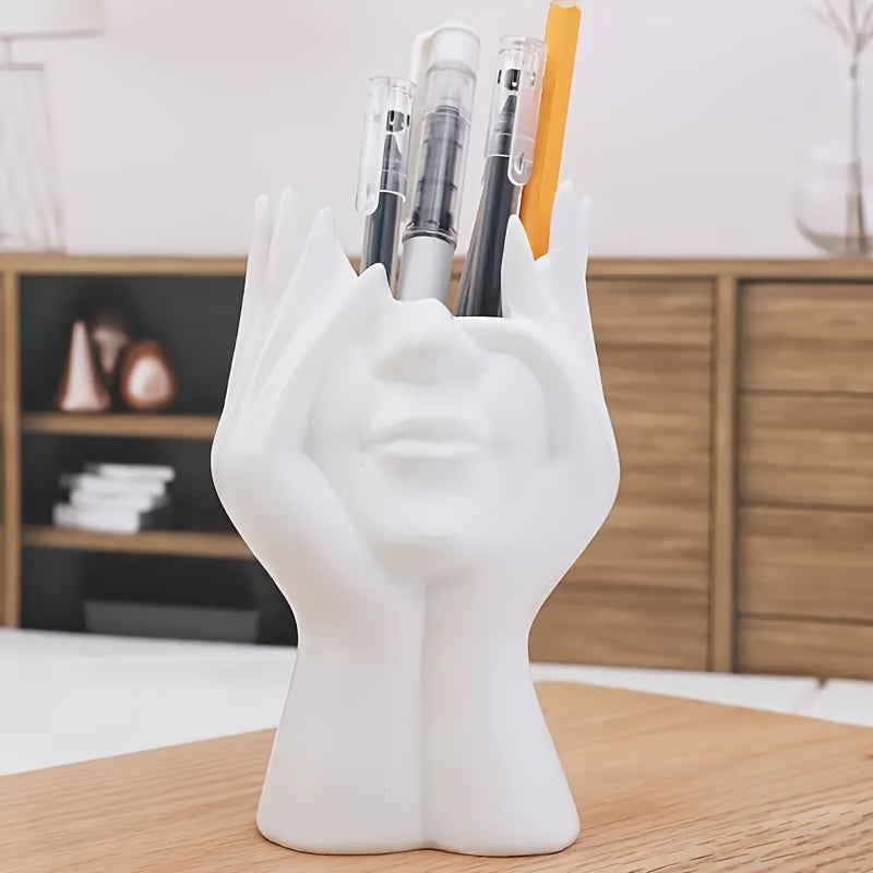 1pc Ergonomic Artistic Pen Holder - Adjustable Lightweight Desktop Organizer with 6 Brushes, Makeup Brushes & Stationery Storage, Nordic Style Decorative Desk Accessory for Home Office & Makeup Station, Pen Holder for Desk