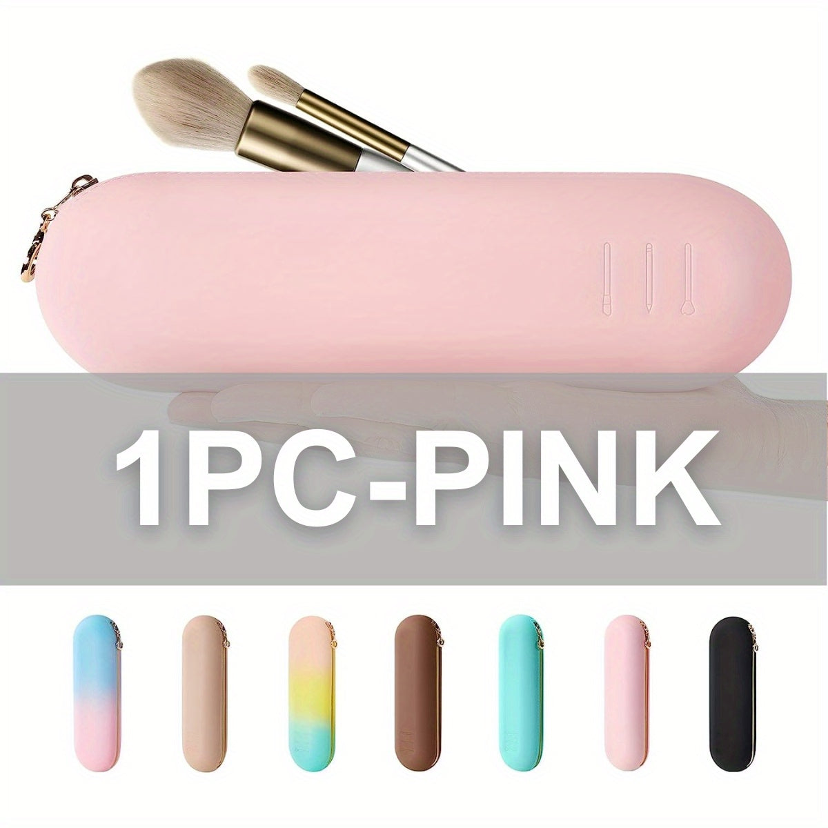 1pc Chic Silicone Makeup Brush Holder & Organizer – Portable Travel Case with Zipper Closure, Anti-Fall Design, and 10-Brush Capacity – Ideal for Eyebrow Brushes & Essential Makeup Tools, Perfect for On-the-Go, School, Office & Daily Use (Pink), Makeup