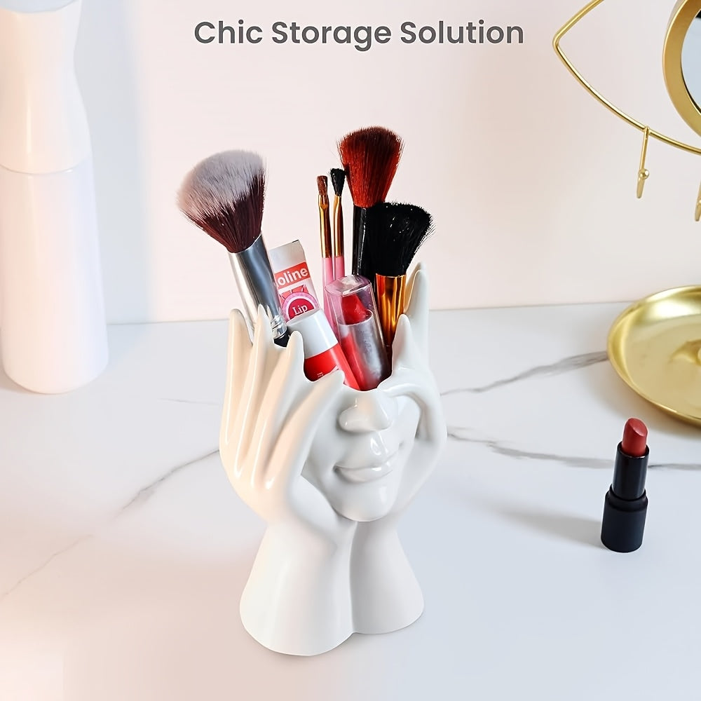 1pc Ergonomic Artistic Pen Holder - Adjustable Lightweight Desktop Organizer with 6 Brushes, Makeup Brushes & Stationery Storage, Nordic Style Decorative Desk Accessory for Home Office & Makeup Station, Pen Holder for Desk