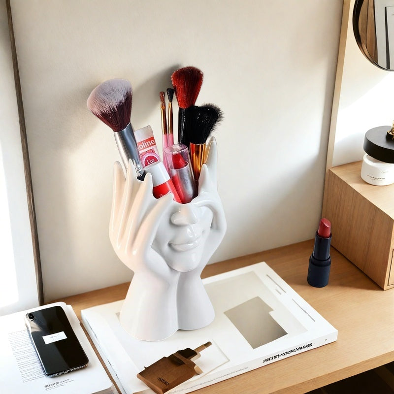 1pc Ergonomic Artistic Pen Holder - Adjustable Lightweight Desktop Organizer with 6 Brushes, Makeup Brushes & Stationery Storage, Nordic Style Decorative Desk Accessory for Home Office & Makeup Station, Pen Holder for Desk