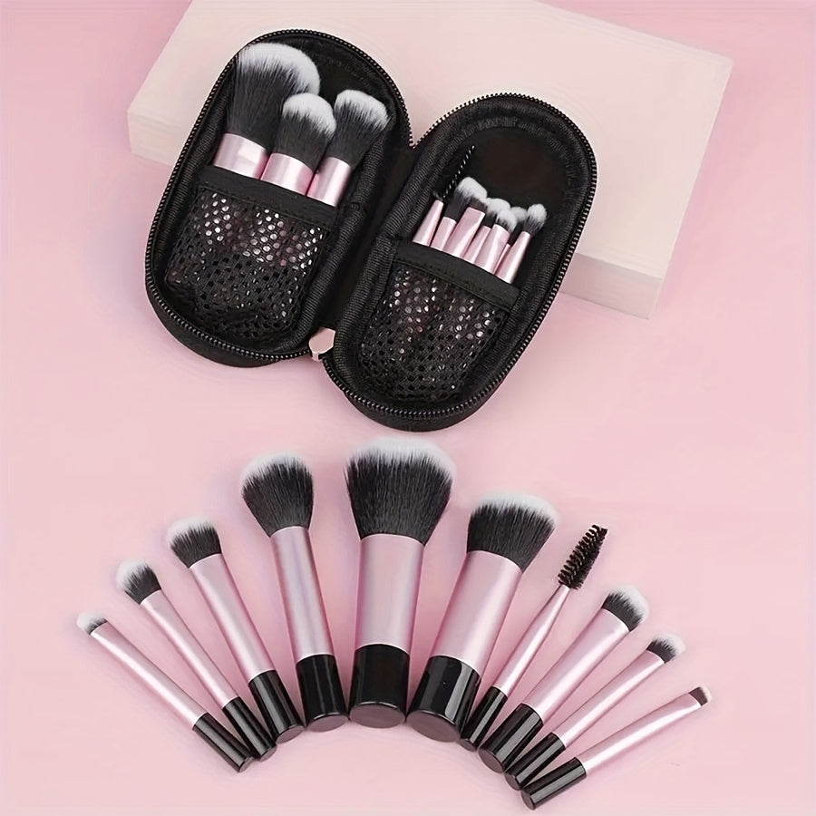 10pcs for hello kitty Mini Makeup Brush Set, Portable Travel with Storage Box, Powder Brush Contour Brush, Eyeshadow Brush, Eyebrow Brush Concealer Brush Kit, Professional Makeup Brushes, Women'S Cosmetics