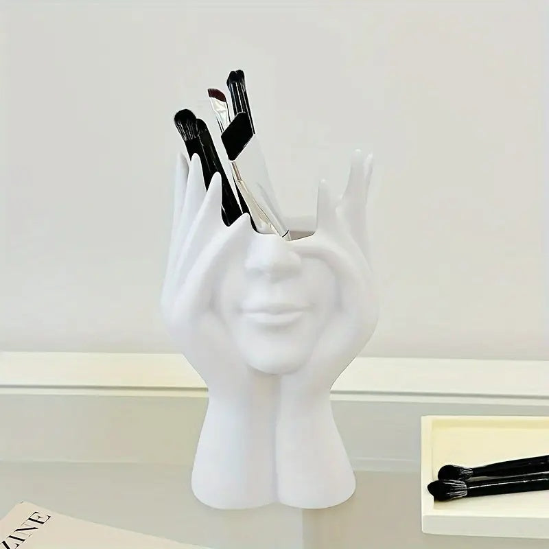 1pc Ergonomic Artistic Pen Holder - Adjustable Lightweight Desktop Organizer with 6 Brushes, Makeup Brushes & Stationery Storage, Nordic Style Decorative Desk Accessory for Home Office & Makeup Station, Pen Holder for Desk