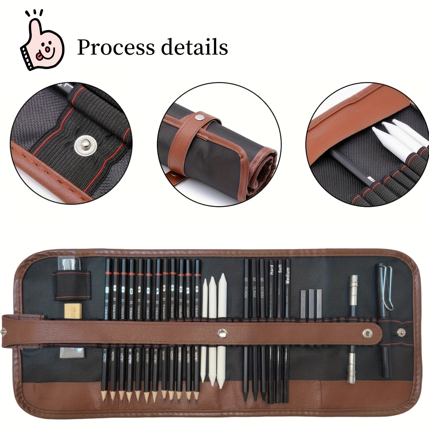 1 Durable Oxford Cloth and PU Combination Pencil Case - 36 Hole Large Capacity Pen Curtain, Brown Canvas Roll Daily Office Supplies Storage, Office Supplies and Accessories, Professional Drawing Supplies, Can Store Pencils, Carbon Pencils, Sharpener