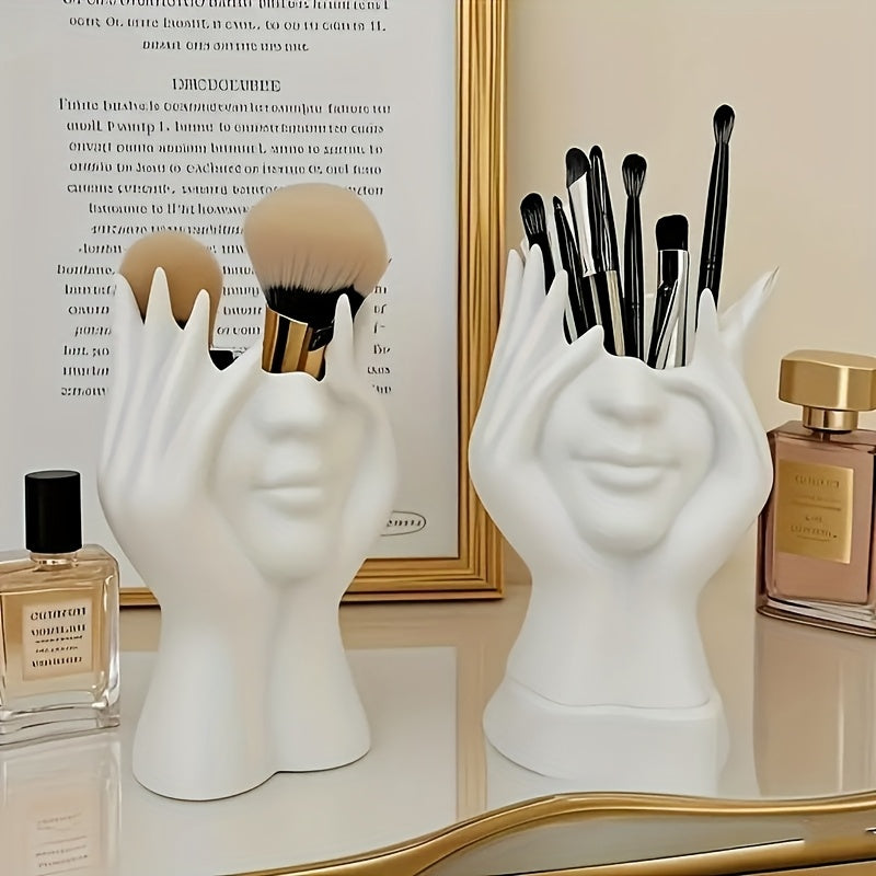 1pc Ergonomic Artistic Pen Holder - Adjustable Lightweight Desktop Organizer with 6 Brushes, Makeup Brushes & Stationery Storage, Nordic Style Decorative Desk Accessory for Home Office & Makeup Station, Pen Holder for Desk